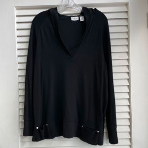 Chicos Zynergy Black Charlie Hooded Pullover, Size 2